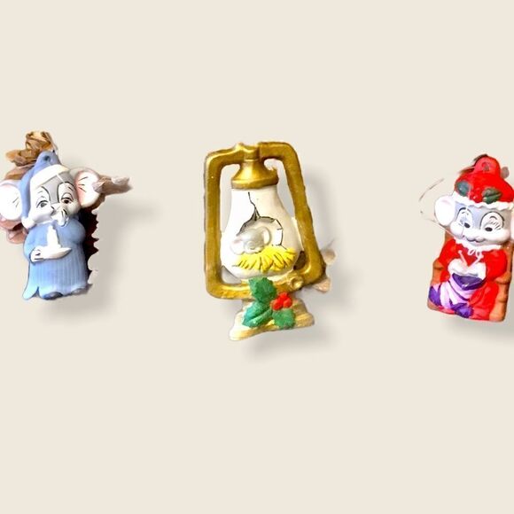 Trio of Handpainted Cute Christmas Mice Ornaments - Picture 1 of 12